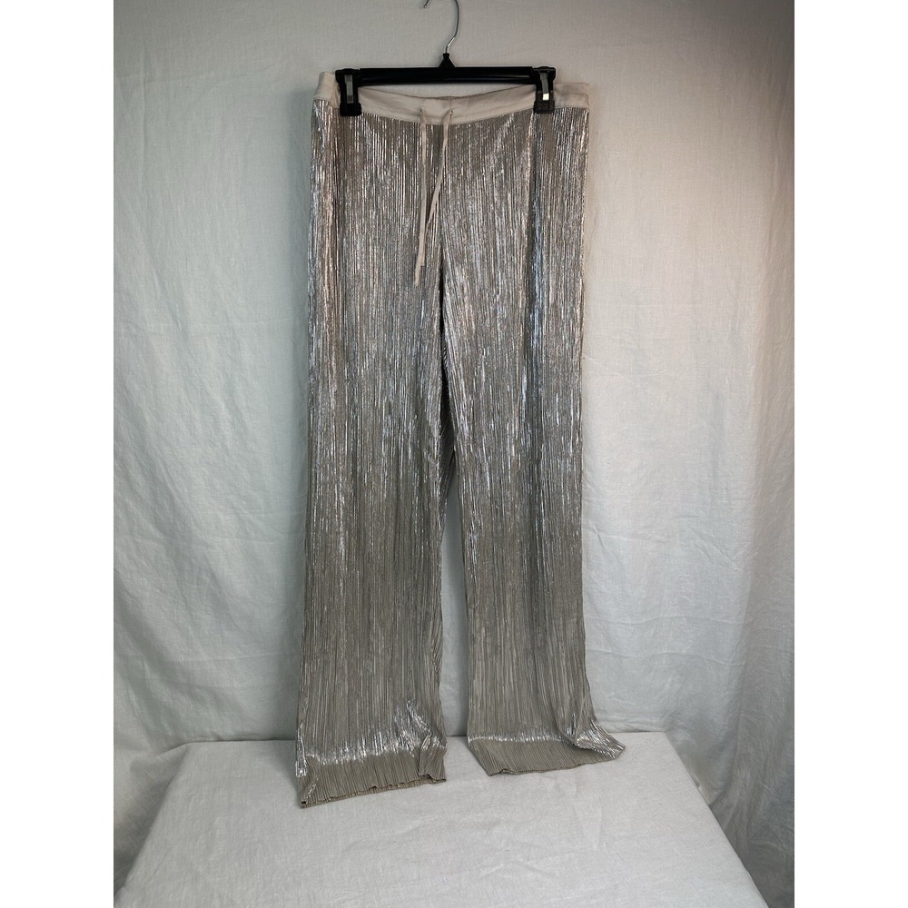 Victoria Secret Gold Pleated Pants Paperbag Elastic Waist Metallic Large